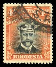 Rhodesia SG245 Cat£300, 1913 4p black and deep orange, used, pencil signed o...