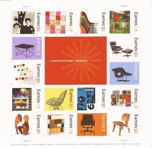 US Stamp 2008 42c Designers Charles & Ray Eames - 16 Stamp Sheet #4333