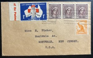 1945 Melbourne Australia Red Cross Label Cover To Montvale NJ USA