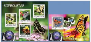 MOZAMBIQUE 2014 2 SHEETS m14418ab BUTTERFLIES INSECTS