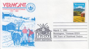 1991 United States Vermont  Statehood (Scott 2533) GAMM BenningtonUO FDC