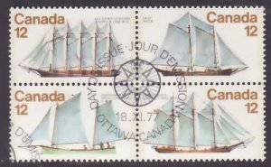 Canada-Sc#744-7- id4-used 12c Sailing vessels block-Ships-1977-