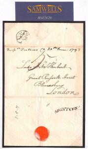 MS2626* GB Bristol Cover 1793 Distinctive Serpentine *BRISTOLL* Postmark Letter