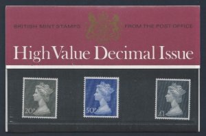 GB 1971 20p-£1 decimal high values. Pack No.38