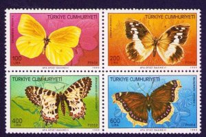 Turkey 1988, Mi.#2833-2836 +  Sc.#2421-2424 Butterflies, MNH