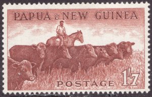 1958 Papua & New Guinea Sc #144 - 1/7 Shilling - Cowboy & Cattle Drive MH Cv$30