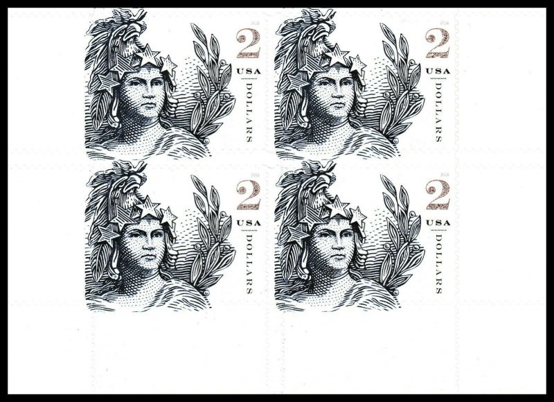 US 5296 Statue of Freedom Two Dollar $2 margin block (4 stamps) MNH 2018