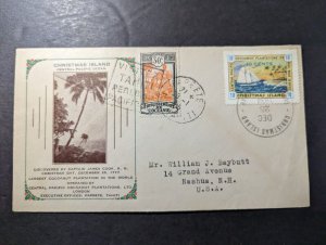 1934 Christmas Island Cover Papeete Tahiti to Nashua NH USA