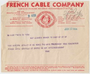 FRANCE 1935-55 TELEGRAM TWO FRENCH CABLE COMPANY FORMS SHADES USED