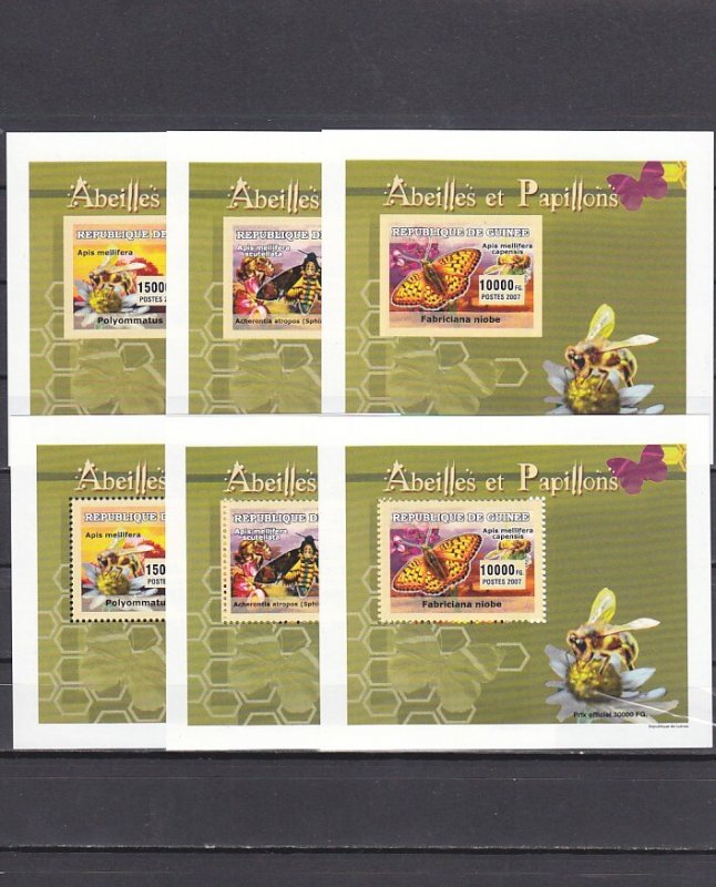 Guinea, 2007 issue. Bees & Butterflies, Perf & Imperf on 6 Deluxe s/sheets.