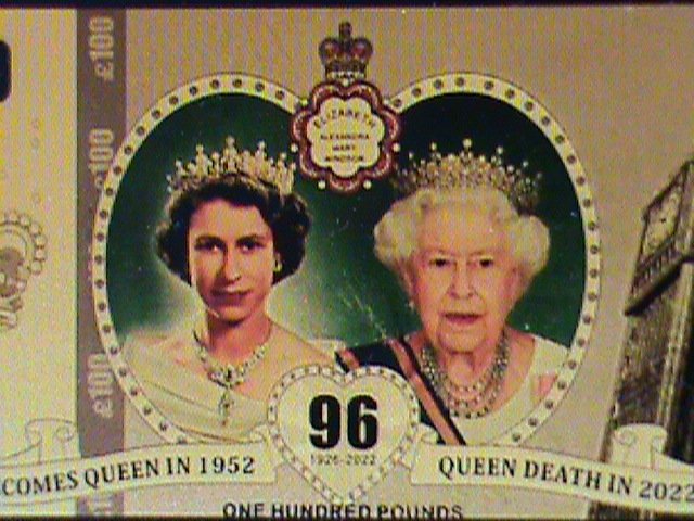 ​UNITED KINDOM-QUEEN ELIZABTH II 24 KARAT GOLD REPLICA $100 -VF WITH CERTIFICATE