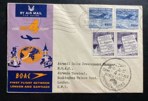 1960 Santiago Chile First Flight Airmail Cover FFC To London England BOAC Jet