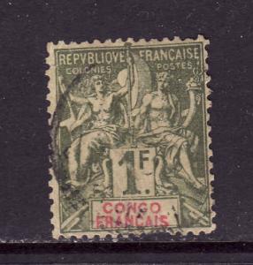 French Congo-Sc#34-used 1fr bronze green,straw-1892-1900-