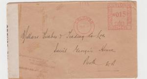 CEYLON-AUSTRALIA 1942 CENSOR COVER EXAM#L/129, 15c MACHINE CANCEL+H/S (SEE BELOW