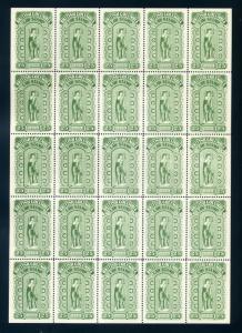 Full sheet of 25 BCL23, British Columbia 1912-26 Fifth Series 25c Green - C/V $9