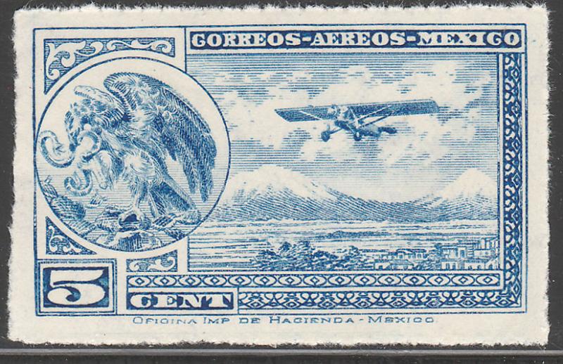 MEXICO C20, 5cts Early Air Mail Plane and coat of arms MINT, NH. F-VF.