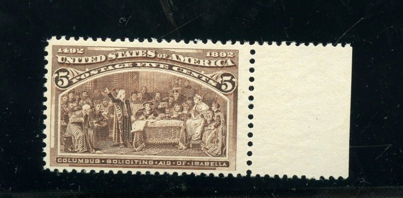 UNITED STATES SCOTT#234  5c COLUMBIAN F/VF MARGIN COPY MINT NEVER HINGED 