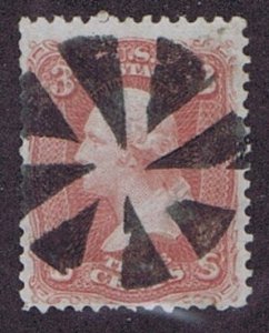 US 65 USED 3c CIRCLE OF 8 WEDGES FANCY CANCEL, 1860s, GREAT STRIKE.