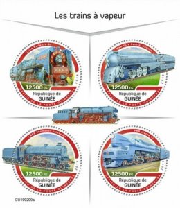 Guinea - 2019 Steam Trains on Stamps - 4 Stamp Sheet - GU190209a