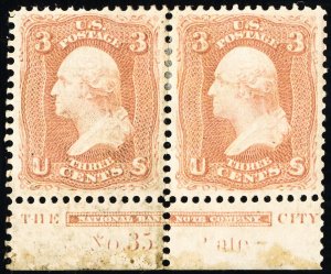 US Stamps # 65 MLH Superb Imprint Pair Both Stamps Choice