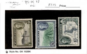 Nyasaland, Postage Stamp, #75-76, 78 Mint Hinged, 1945  Map