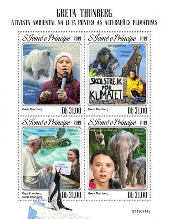 SAO TOME - 2019 - Greta Thunberg - Perf 4v Sheet -Mint Never Hinged