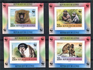 Guinea 2000 WWF MONKEYS BABOON & MANGEBEY 4 Deluxe s/s Imperforated Mint (NH)