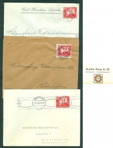 Sweden. 1936. 3 Covers Commercial Used. Sc# 253 Mounted Courier. Adr:Helsingborg