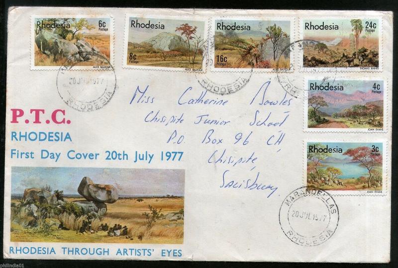 Rhodesia 1977 Landscape Paintings Mountain Art Sc 381-6 Commercial Used FDC #970