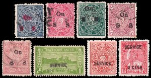 India - Travancore Scott O1 -- O57 (1911-45) Used/Mint H F C