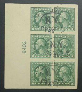 MOMEN: US STAMPS #531 PLATE BLOCK OF 6 USED PSE GRADED CERT SUP-98 LOT #72052