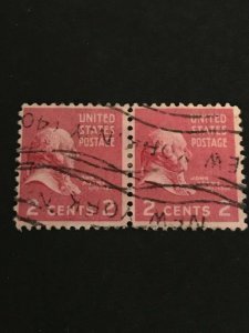 1938 U. S. Scott# 806 John Adams 2cent Used Line Pair