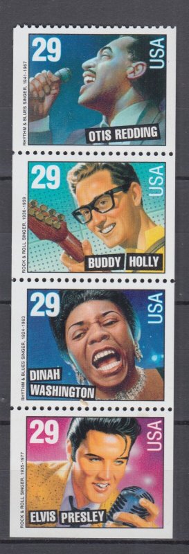 (B) USA #2737b Rock & Roll Rhythm & Blues Strip of 4 MNH