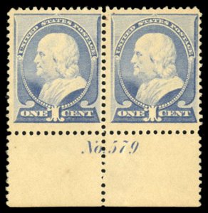 United States, 1870-1888 #212 Cat$180+, 1887 1c ultramarine, horizontal botto...