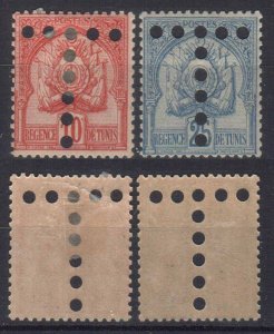 FRENCH TUNISIA , 2 STAMPS 1888. PERFIN, MLH