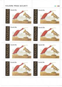 Tanzania #308 Scarlet ibis  Sheet 08 (MNH) CV $4.40