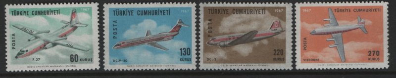 TURKEY, C40-C43, (4) SET,  MNH, 1967 Plane type