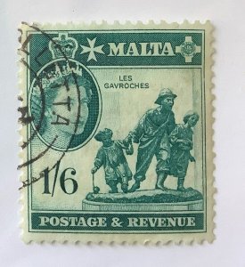 Malta 1956 Scott 257 used - 1sh6p,  QEII & Les Gavroches