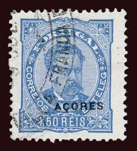 AZORES Scott #52 1882 perf 12½ ordinary paper used, Villa Franca cancel, faults