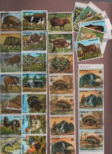 Paraguay 1976-88 ANIMALS 5 sets of 4, 6, 7 or 8 values (32 stamps) used cto