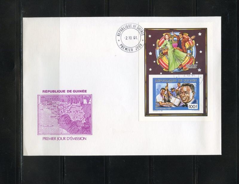 GUINEA 1991 NATE KING COLE IMPERFORATE DELUXE SOUVENIR SHEET  FDC