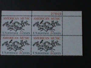 UNITED STATES-SC#1252-AMERICAN MUSIC-MNH-IMPRINT PLATE BLOCK-60 YEARS OLD