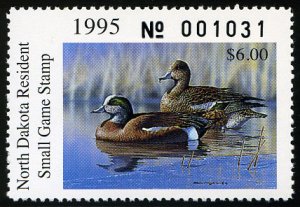 United States, Duck Hunting - State #ND69 Cat$10, North Dakota, 1995 $6 Widge...