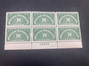 KAPPYS STAMPS USA #QE1 1928 10c SPECIAL HANDLING PLATE BLOCK OF 6 MINT NH K179
