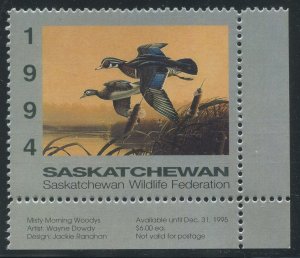 CANADA REVENUE SW5 MINT SASKATCHEWAN WILDLIFE CONSERVATION STAMP