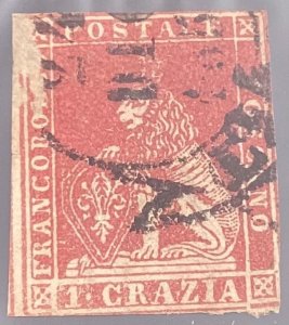Italian States - Tuscany #12 used 1857 with APS Certificate, upper left scrape