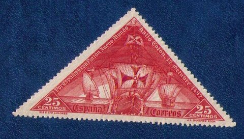 SPAIN Sc 426 MLH Bright Color Red 25c Santa Maria  Triangle Stamp F-VF