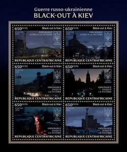 C A R - 2023 - Black-Out in Kyiv - Perf 6v Sheet - Mint Never Hinged