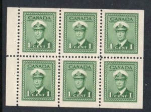 Canada Sc 249b 1942 1 c green   G VI booklet pane of 6 mint NH