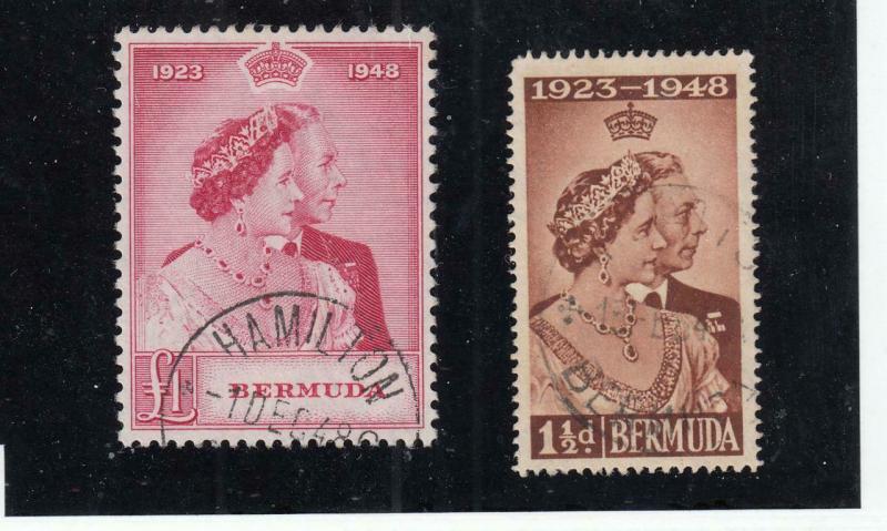 BERMUDA # 133-134 VF- 1948 SILVER WEDDING PART HAMILTON CANCEL CAT VALUE $55+